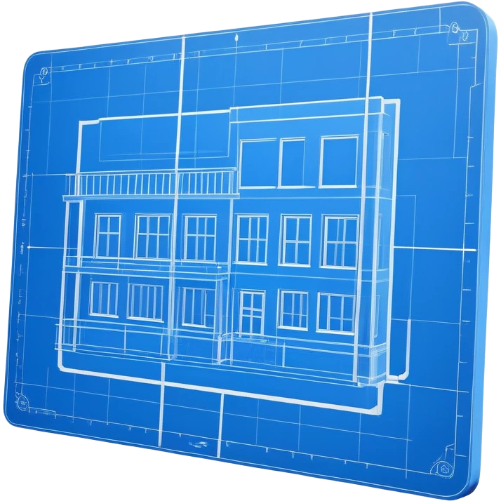 side view of a blue blueprint plan with white lines emoji