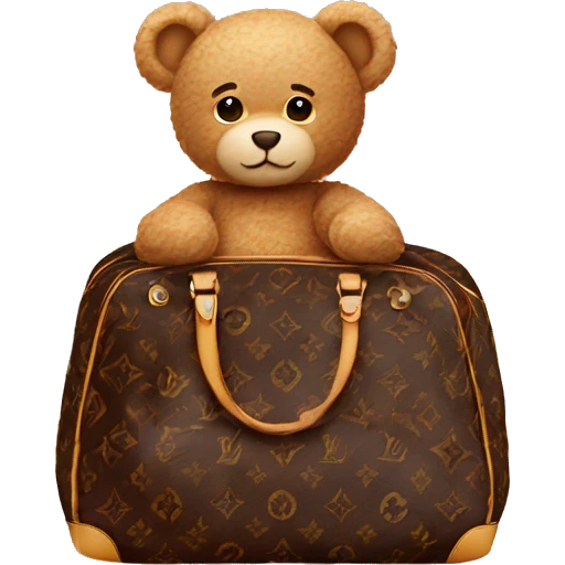 Teddy sitting in Louis Vuitton bag emoji