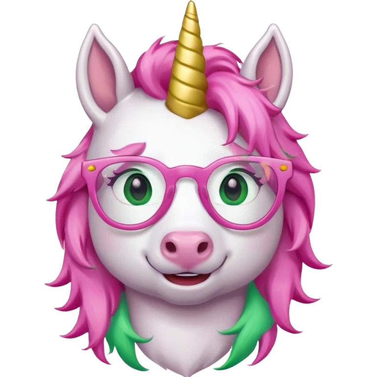unicorn with green glasses and pink hair emoji