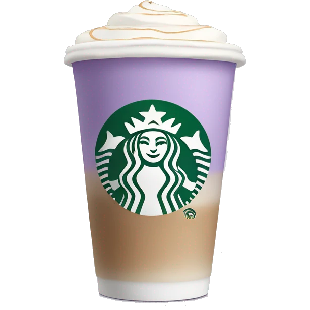 Starbucks lavender latte, cup with logo emoji