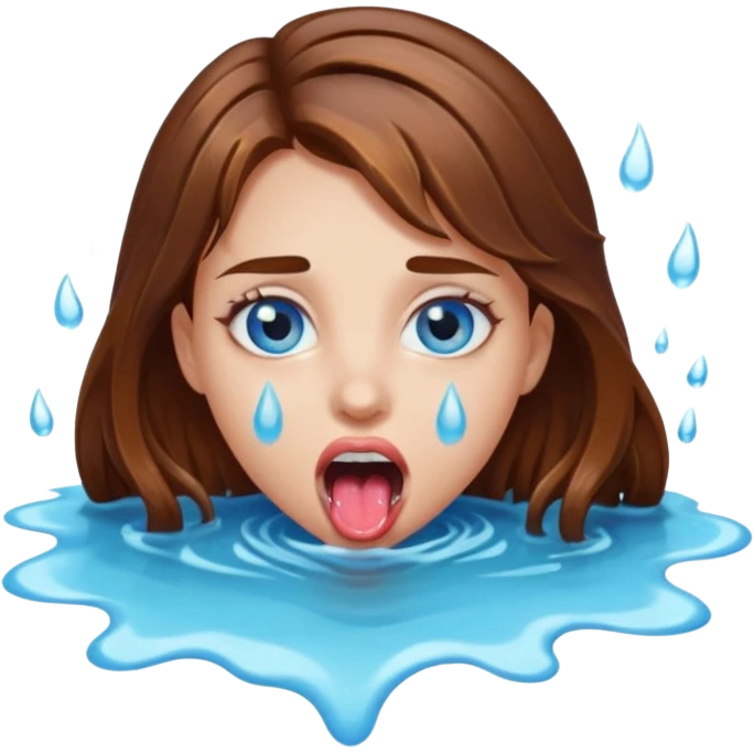 Girl with brown hair, blue eyes, a wet slimy face and her tongue out. Slimy water on her face, hair and tongue. Can you make the water more white color emoji