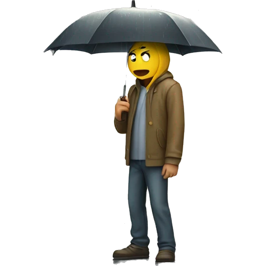 Sad Guy standing against wall holding umbrella  in pouring rain  emoji