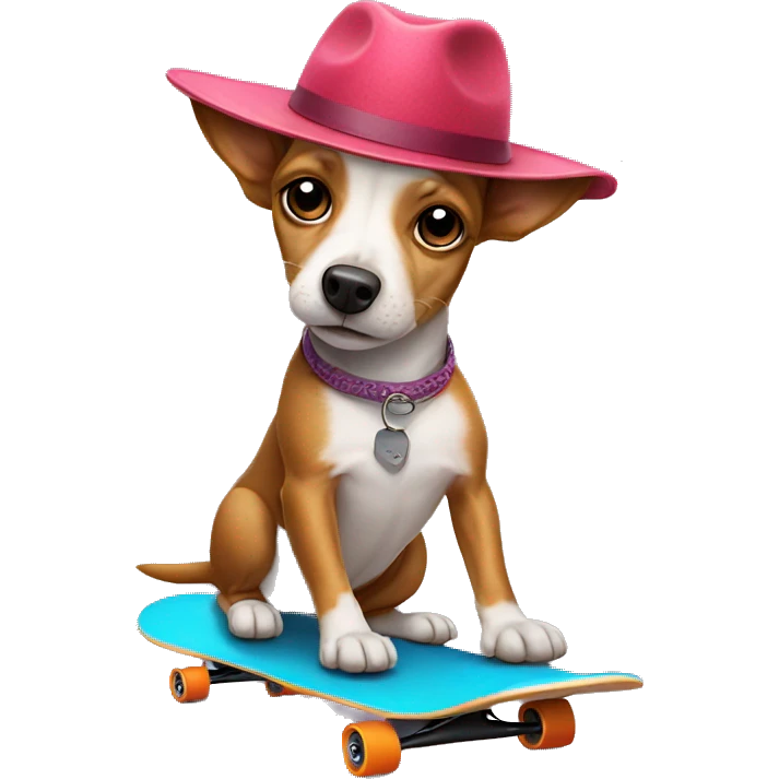 Small weenier dog on a skateboard with a hat on   emoji