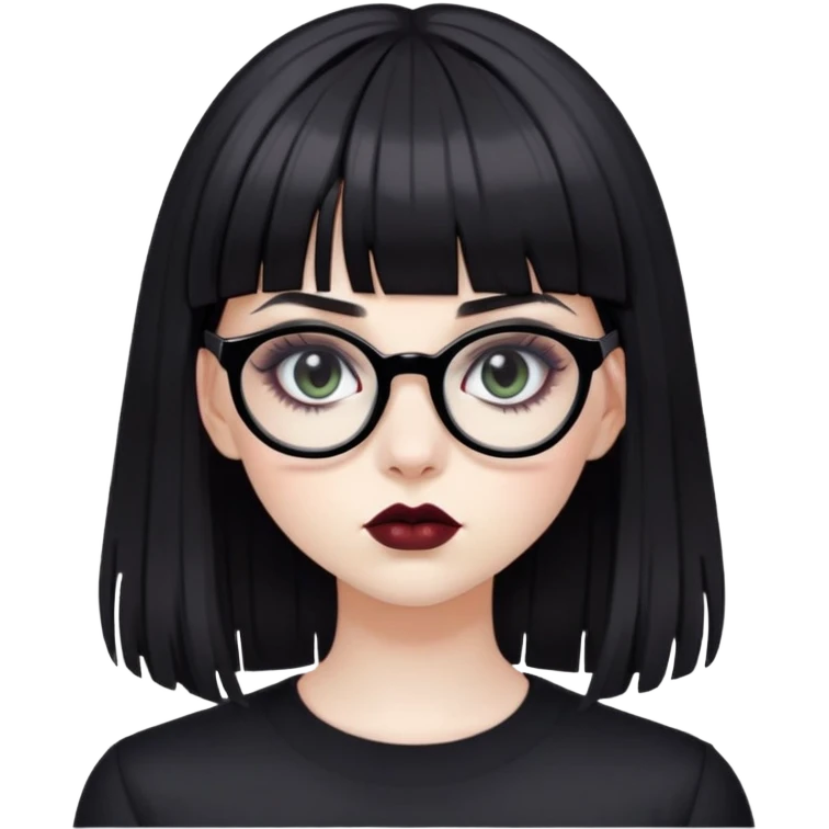Девушка с темными волосами и челкой в очках накрашена по готически emoji