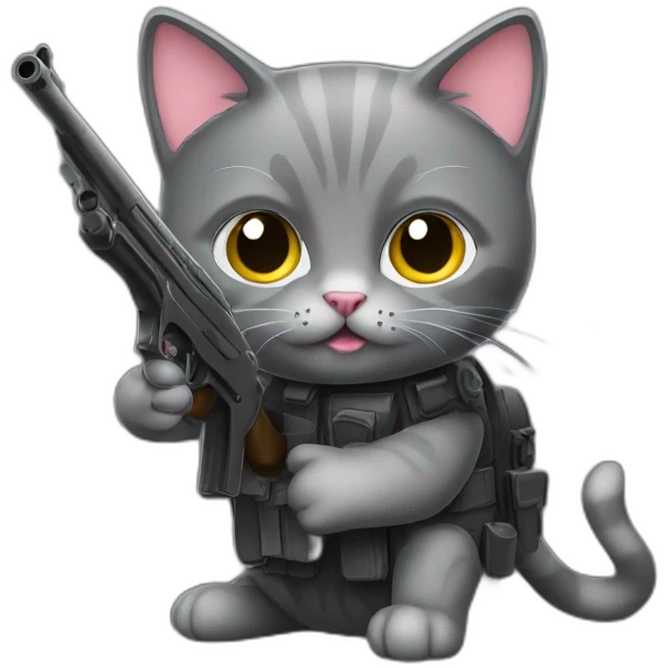 british dark gray short hair cat with gun emoji