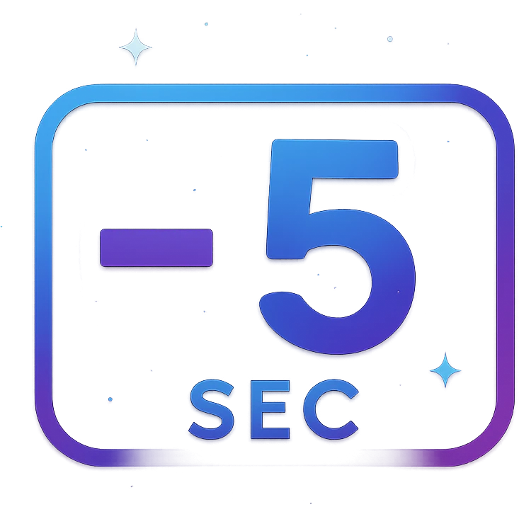 -5 sec icon, modern clean minus and 5 with neon border and glowing effect, dark purples blues blacks base, nebula gradients, small bright stars, specular highlights, luminous look emoji