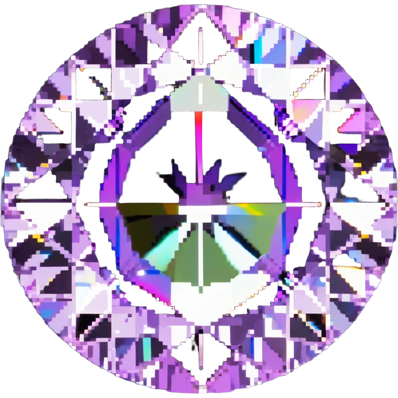 Round cut kunzite gemstone with holographic rainbow reflections, pink-purple crystal gem with brilliant facets emoji