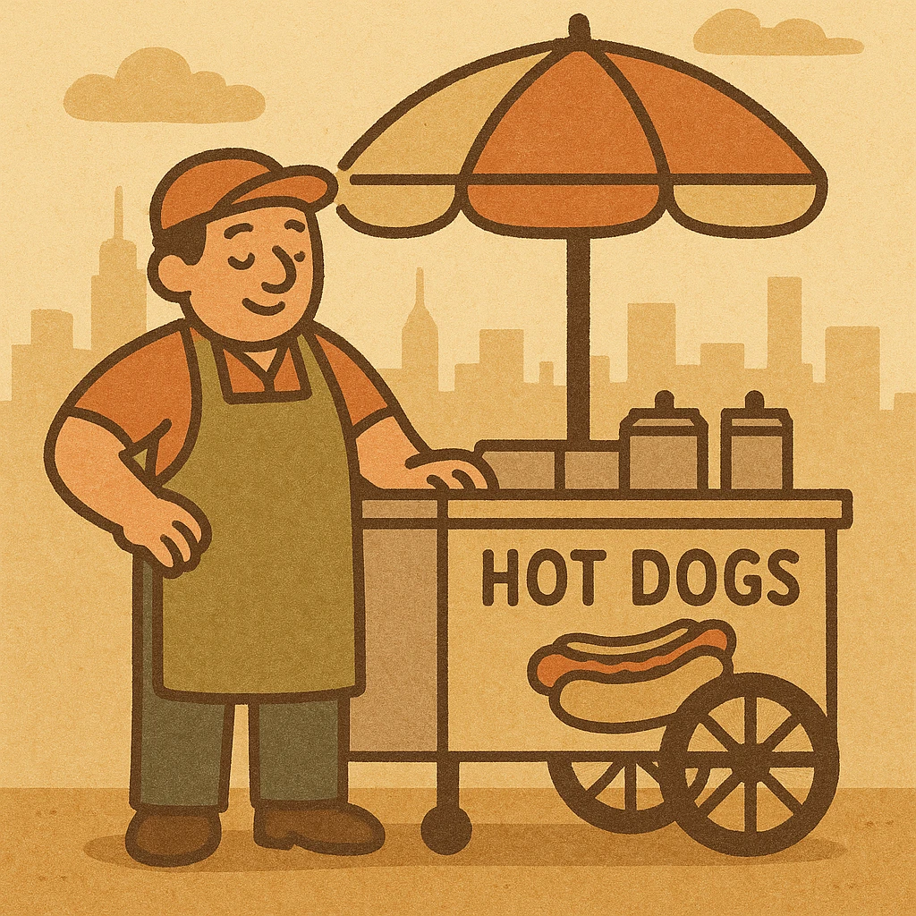 hotdog seller in New York with cart emoji