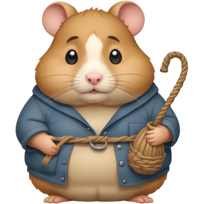 Fat cartoon-style hamster hobo carrying a bindle over its shoulder with a sad expression. emoji