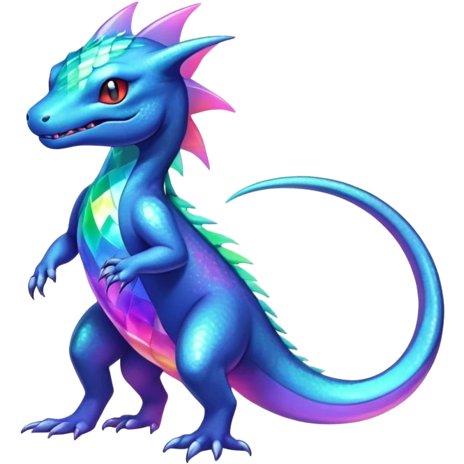 Rainbow crystalic Shiny pastel Salandit-Aurorus-Noibat-Fakémon-hybrid-creature (full body)  emoji