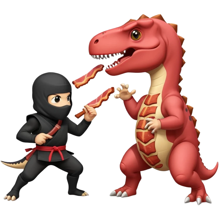 Dinosaur eating bacon fighting a ninja  emoji