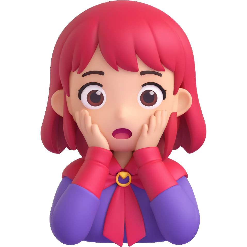 Sameko Saba, a vtuber character, looking scared, 3D emoji style emoji