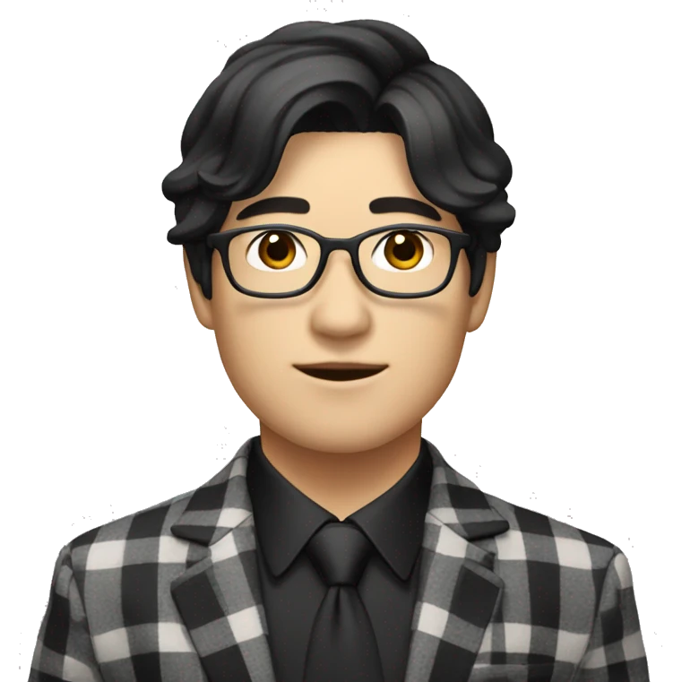 Asian guy with korean black hairstyle wearing black checkered suit emoji