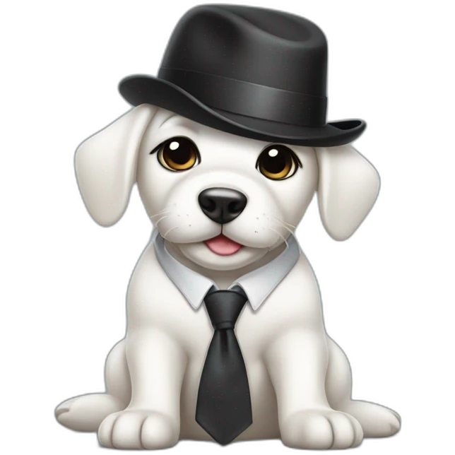 White puppy seal naked just wearing tie and small black hat and with briefcase emoji