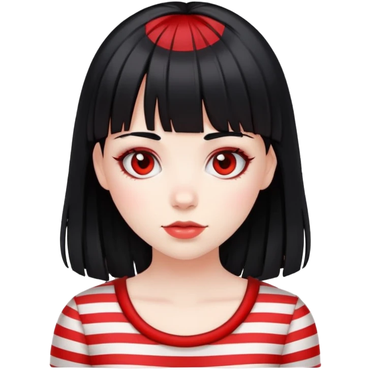 Pale girl, black hair with red striped hair and bangs emoji