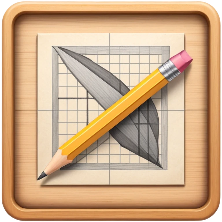 A pencil placed over a square paper grid, representing the sketching phase of a logo emoji