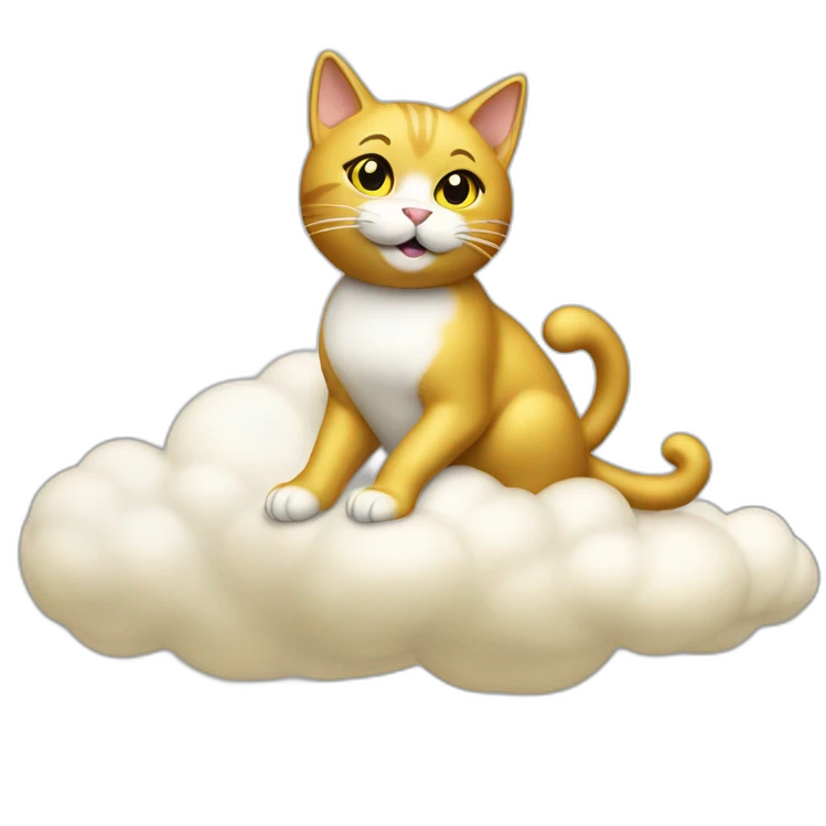 cat secretary sitting on top of the gold cloud emoji