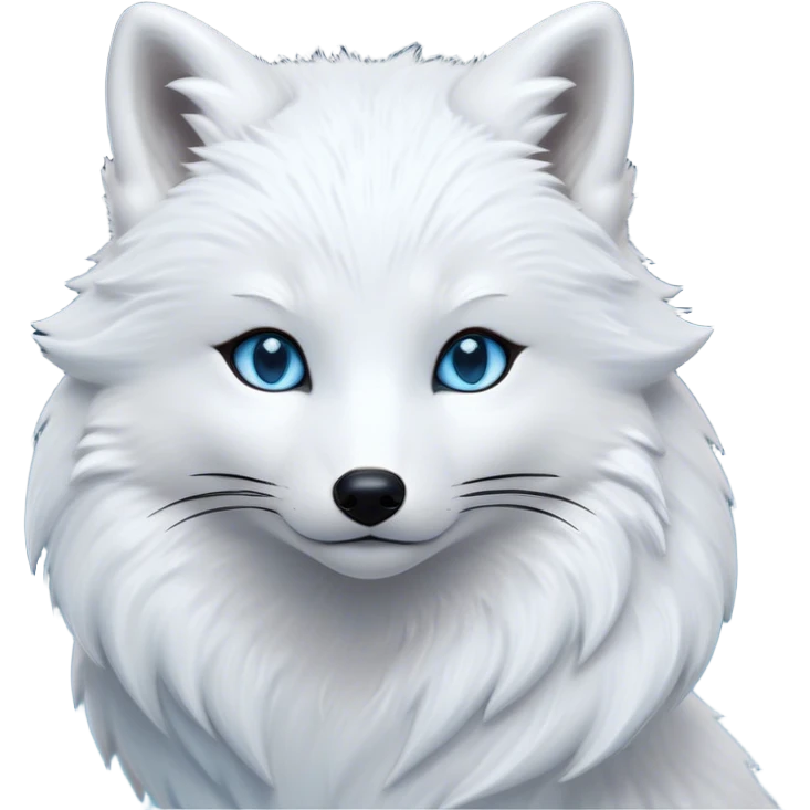 Cinematic Noble Arctic Fox Portrait Emoji, Poised and regal, with a compact, agile build and a luxurious, pure white Fur accented by a subtle hint of icy blue, deep-set soulful piercing eyes, Simplified yet sharp and sophisticated features, highly detailed, glowing with a soft, dignified glow, high shine, intelligent and cunning, stylized with an air of arctic elegance, focused and attentive, soft glowing outline, capturing the essence of a watchful and confident fox, so majestic it feels as though it could dash out of the screen with effortless authority! emoji