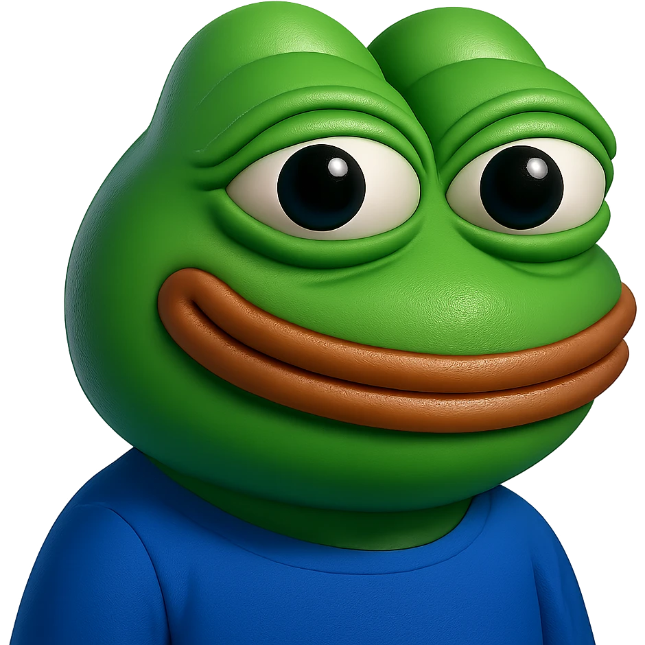 make a pepe in bright green smiling and looking straight at the camera in 3d style, good highlights and shadows, drop shadows emoji
