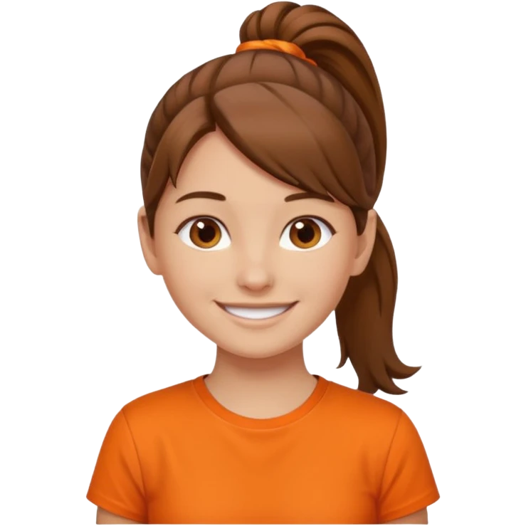 brown hair girl with pony tail and orange shirt emoji