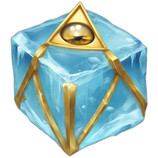 cube of ice with realistic gold mason eye of providence in it emoji