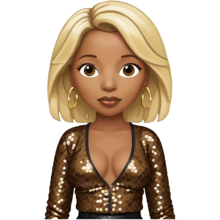 Mary J Blige with long blonde hair, dark brown sequin bra, dark brown sequin baggy pants emoji