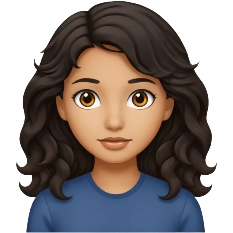 Siyah dalgalı saçlı, esmer, koyu kahverengi gözlü genç kız  emoji
