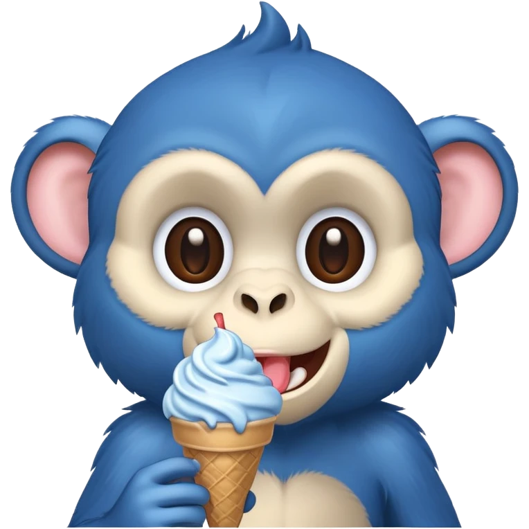 Un mono azul comiendo un helado emoji
