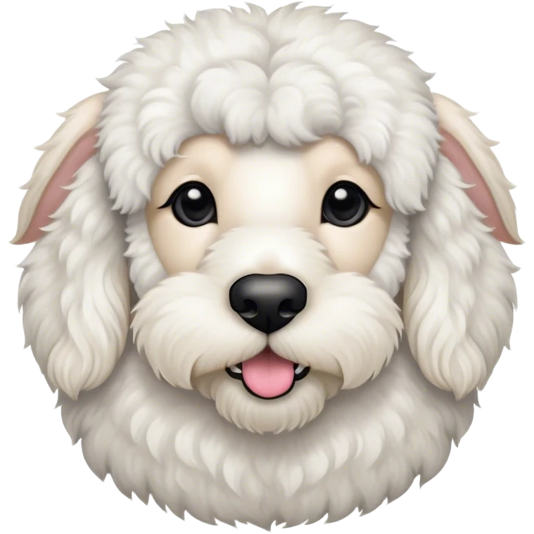 White Sheepadoodle with a black fur eyebrow emoji