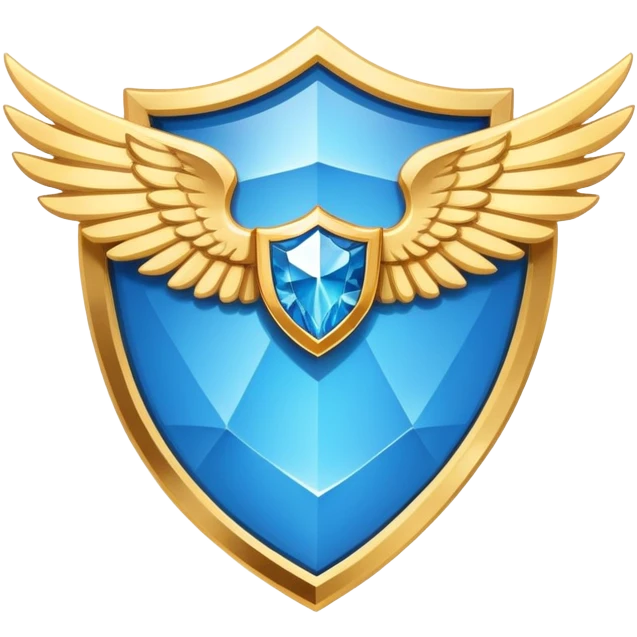 Simplified shield with small wings and a blue diamond in the center and VIP text, minimalist clean design emoji