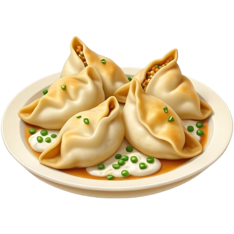 Cinematic Realistic Pierogi Dish Emoji, depicted as tender dumplings filled with savory ingredients rendered with lifelike textures and warm, inviting lighting. emoji