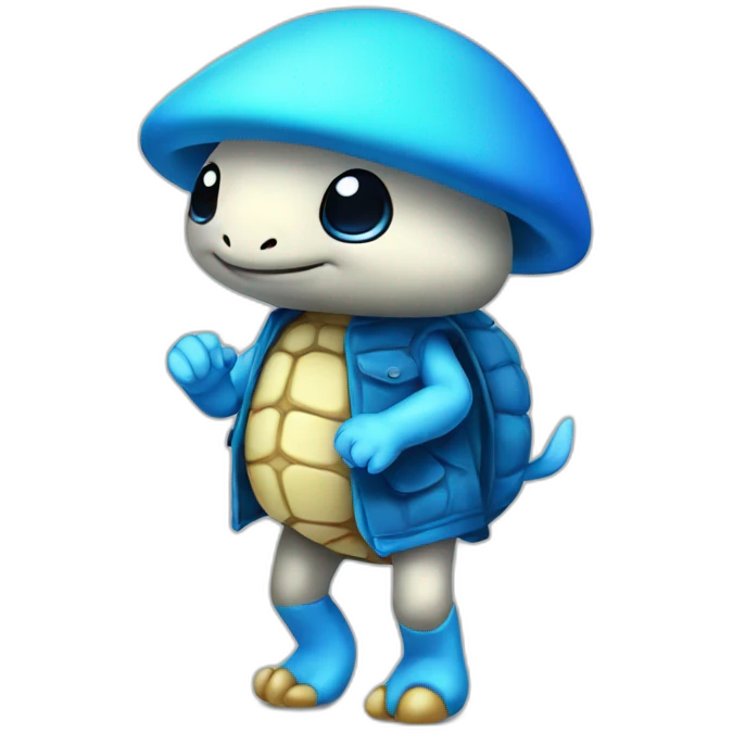 Cute blue mushroom cap no stem turtle standing on to legs cute emoji