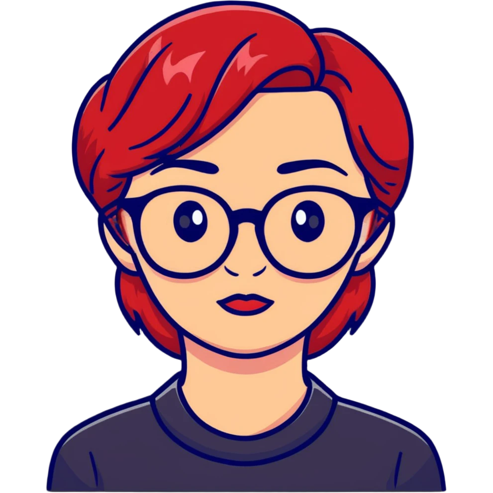 Woman with red hair wearing glasses emoji