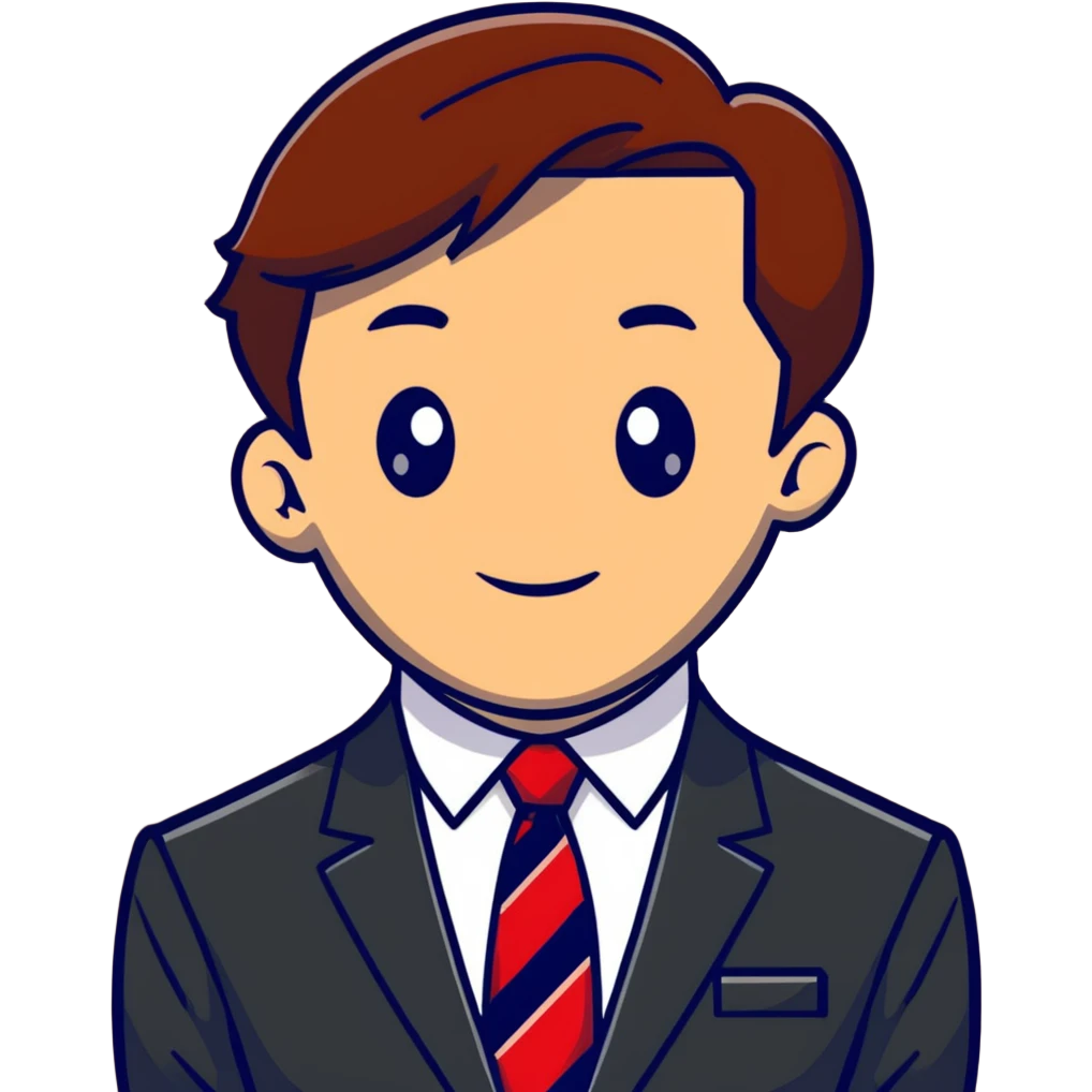 man with combed light brown hair wearing a suit with black horizontal stripes and a red tie emoji