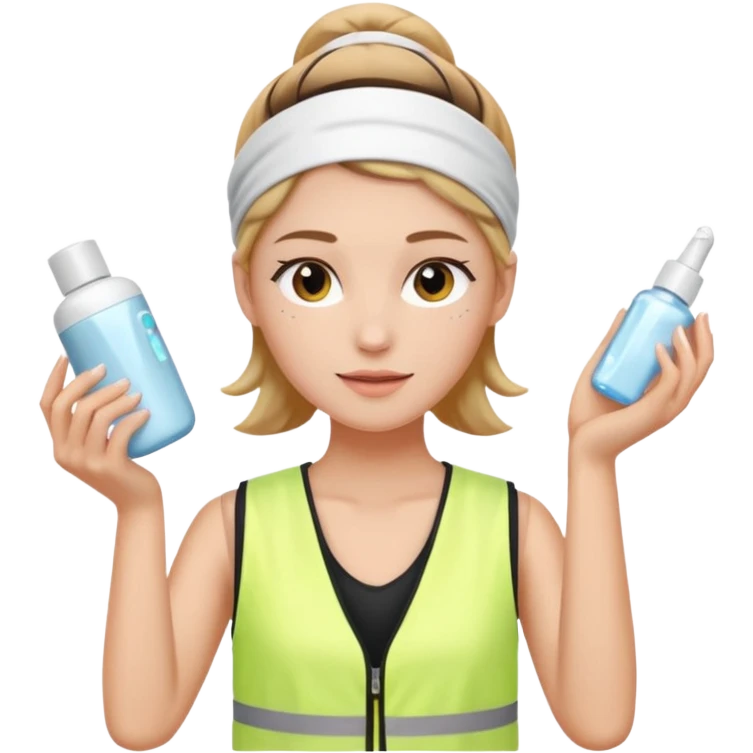 Clean girl aesthetic emoticons, apply skincare products, headband, glowing skin, white vest, soft lighting emoji