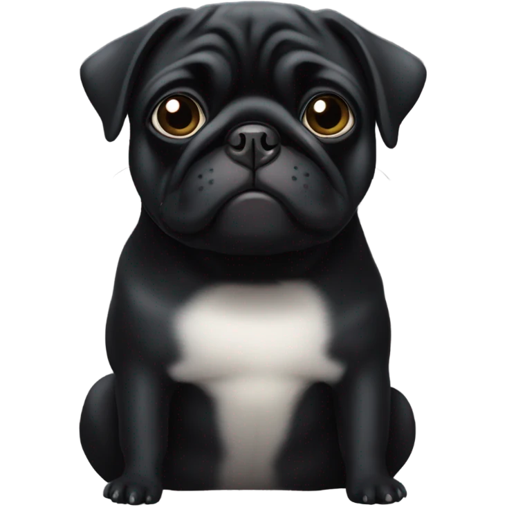 Black pug with a white belly and chest eating  emoji