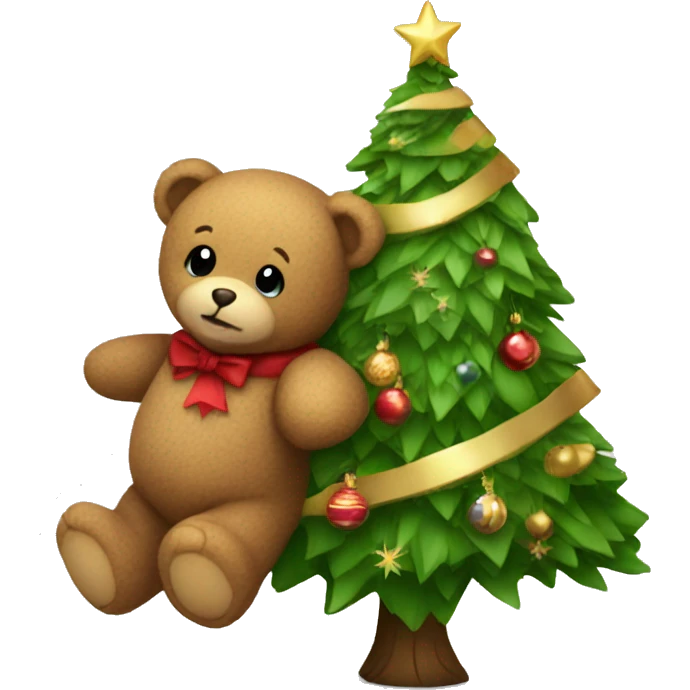 teddy bear decorating a Christmas tree emoji