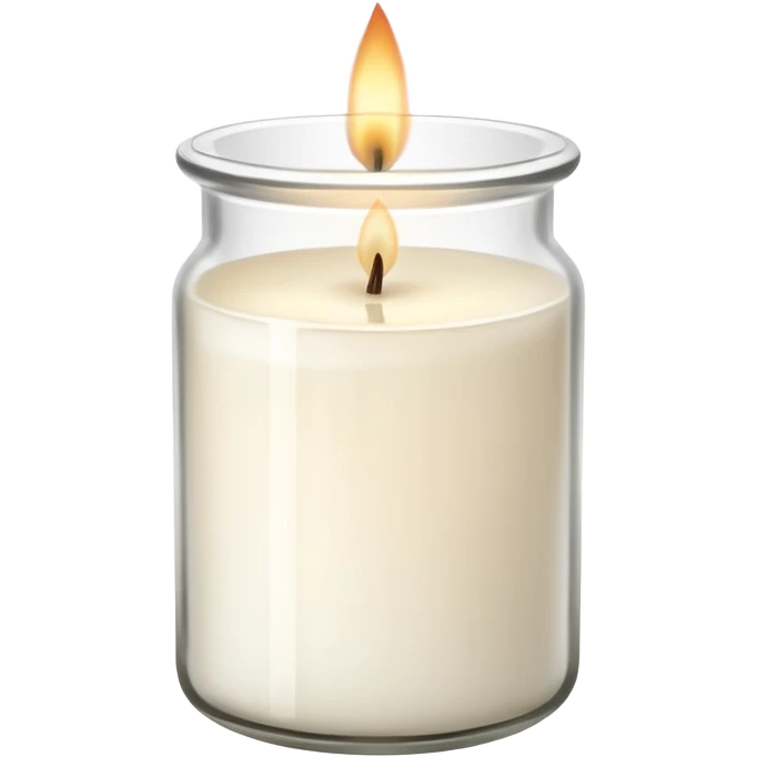 ultra minimal icon of a cream-white candle in a simple glass jar labeled “cotton”, three small flames, clean lines, soft neutral tones, modern elegant vector style, transparent background emoji