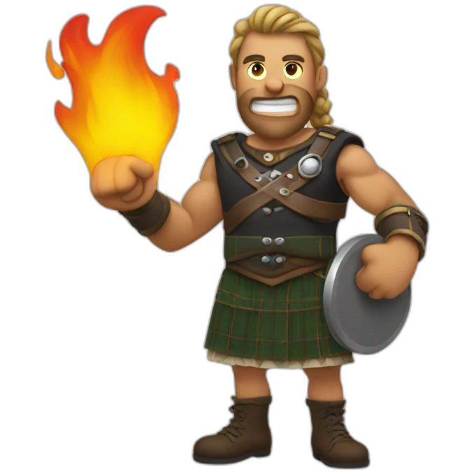 monty starting fire wearing a kilt flexes biceps emoji