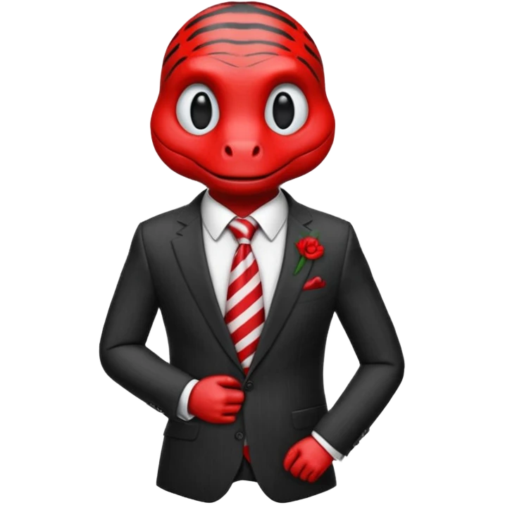 A reptilian humanoid dressing a suit, striped red and white tie, human emoji style, his face is seriously and sarcastic emoji