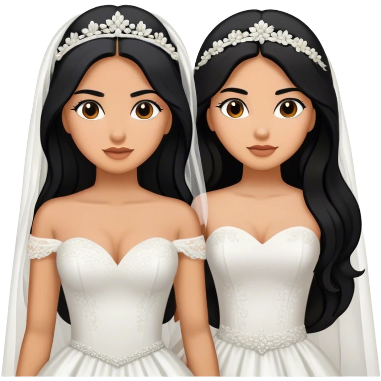 two hispanic women with long black hair getting married emoji