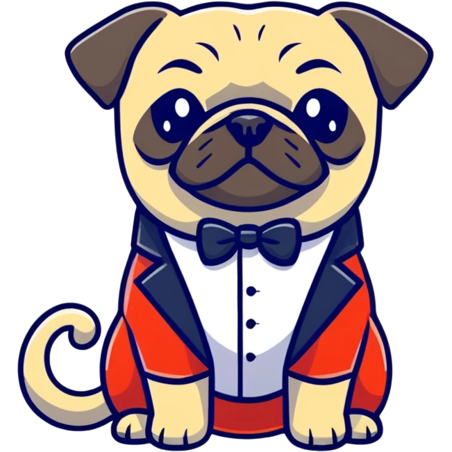 pug in a tuxedo, cartoon sticker emoji