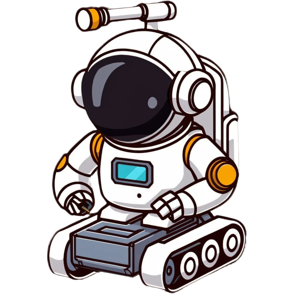 Industrial robot with exposed wiring and heavy metal plating emoji