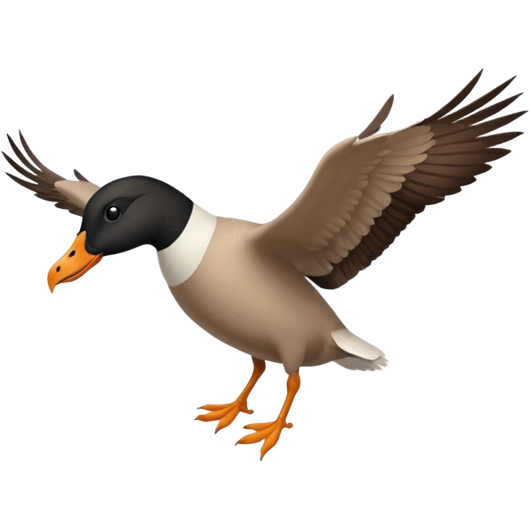 wild goose in flight, with black neck, black feet, black beak, brown wings emoji