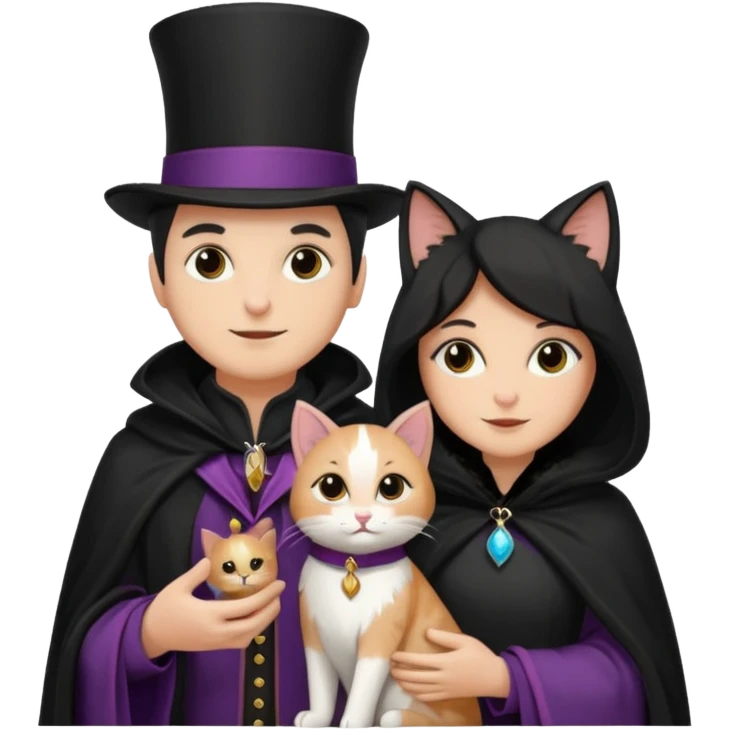 magician couple and their pet cat emoji