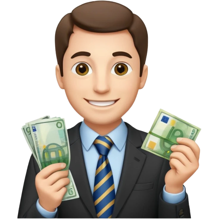 AN UNCLE with a tie in business clothes and with euro money
 emoji