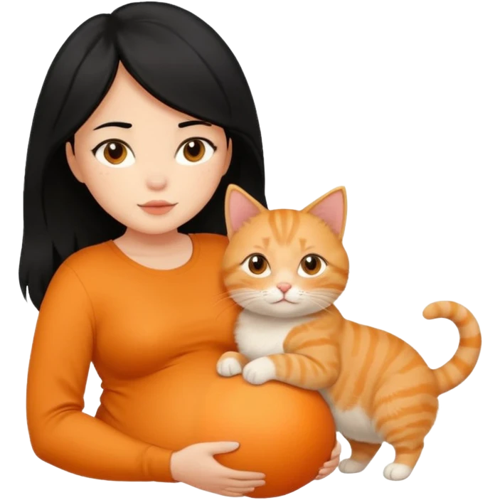 pregnant black hair woman with orange cat emoji