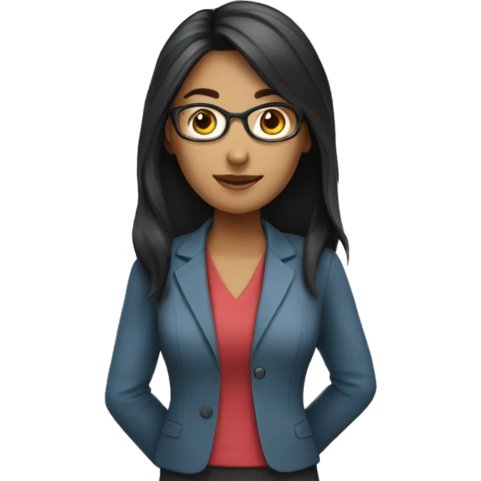 Female teacher with black long hair and professional  emoji