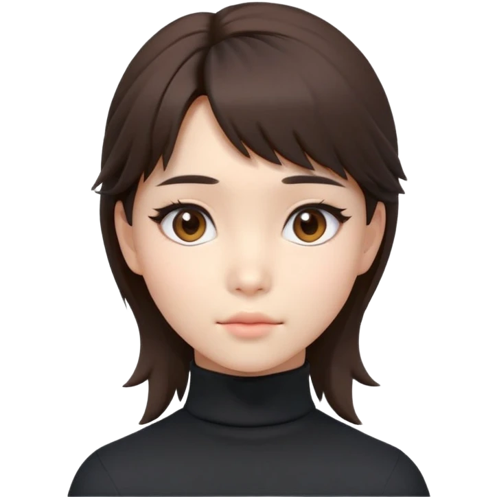 girl, 3d, korean mullet, brunette, brown eyes, black turtleneck, cute emotion  emoji