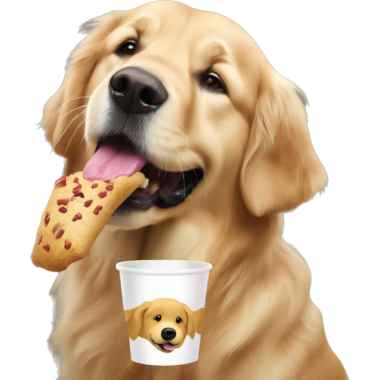 Older golden retriever eating a pup cup  emoji